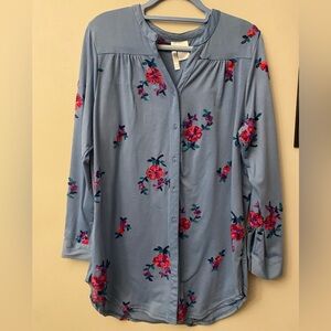 Forgotten Grace Embroidered Floral Blue Women's Top